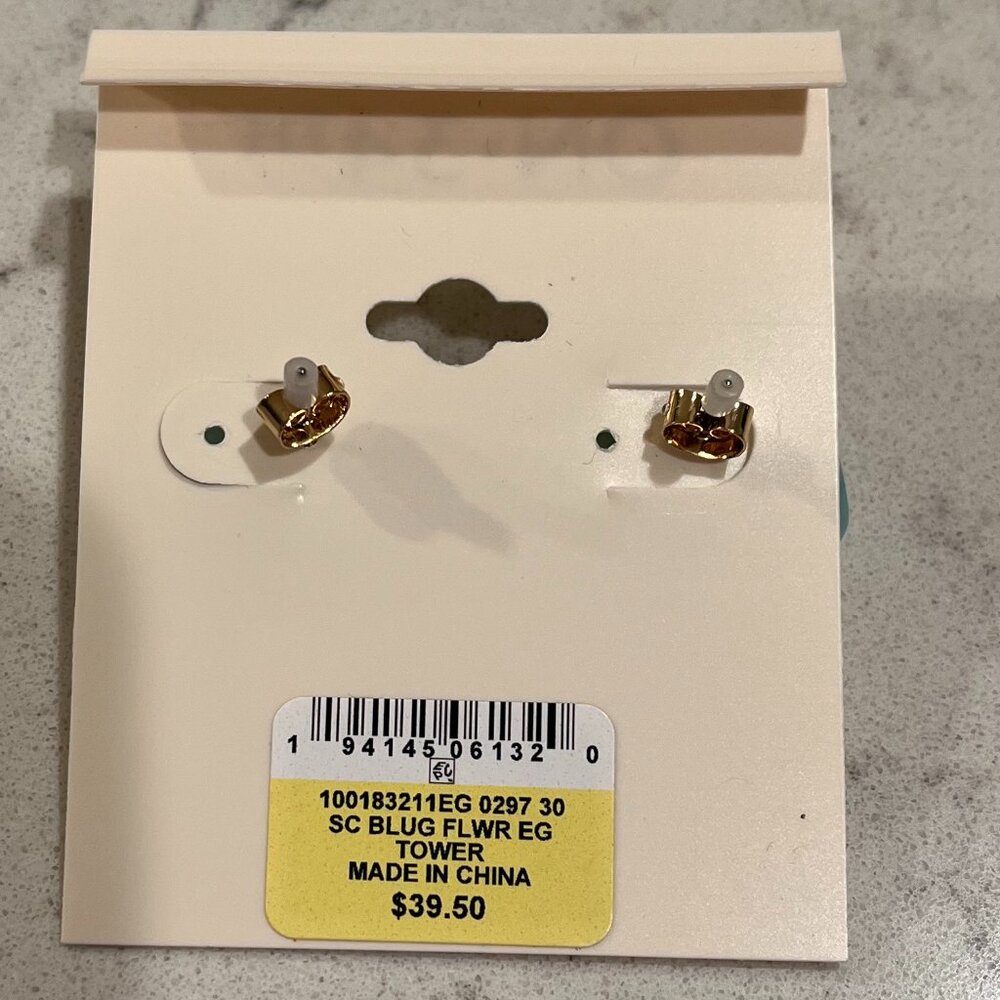 NWT *On 34th* Vintage Blue/Green Flower Stud Earrings | Pearl & Sparkle Center - Picture 7 of 8